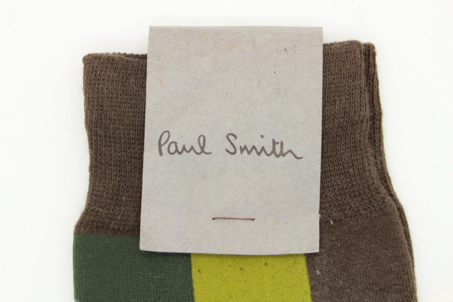 Paul Smith broad striped socks in green, brown and emerald tones with big circles. From the world famous Harrods store. Vintage NOS. BNWT