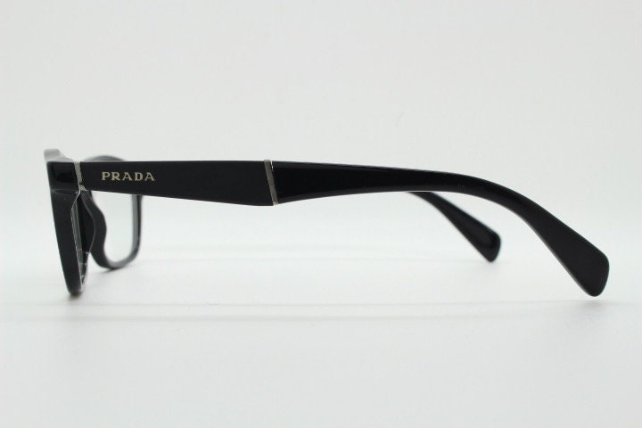 Prada eye glasses model VPR 14P made in Italy. Black acetate matt and gloss finish optical frames. Prescription eyeglasses. RX spectacles