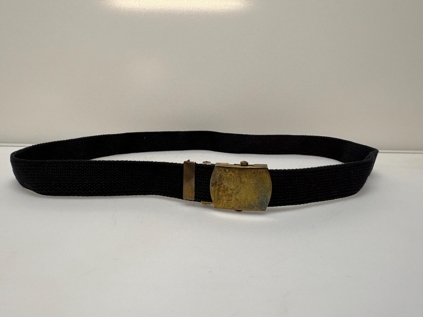 2 x bundle 80s vintage canvas army belts. One black plus one khaki green no holes format. Slide lock gold buckle. Webbing. Fully adjustable