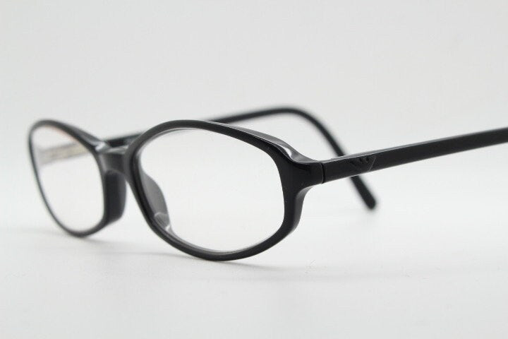 Emporio Armani oval eye glasses model 646 made in Italy. Black gloss acetate slim optical frames. Prescription eyeglasses. RX spectacles