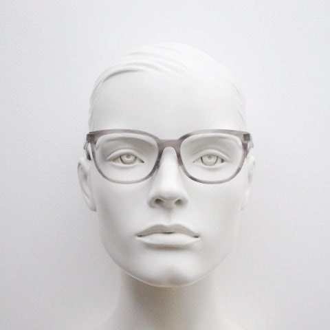 Calvin Klein rectangular eye glasses. Unisex transparent grey gloss acetate optical frames. Prescription eyeglasses. RX spectacles