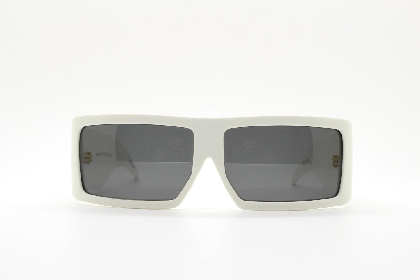 Jeremy Scott by Linda Farrow square sunglasses. Substantial ice white acetate frame with full height arms. Gallery Projects Vintage. NOS