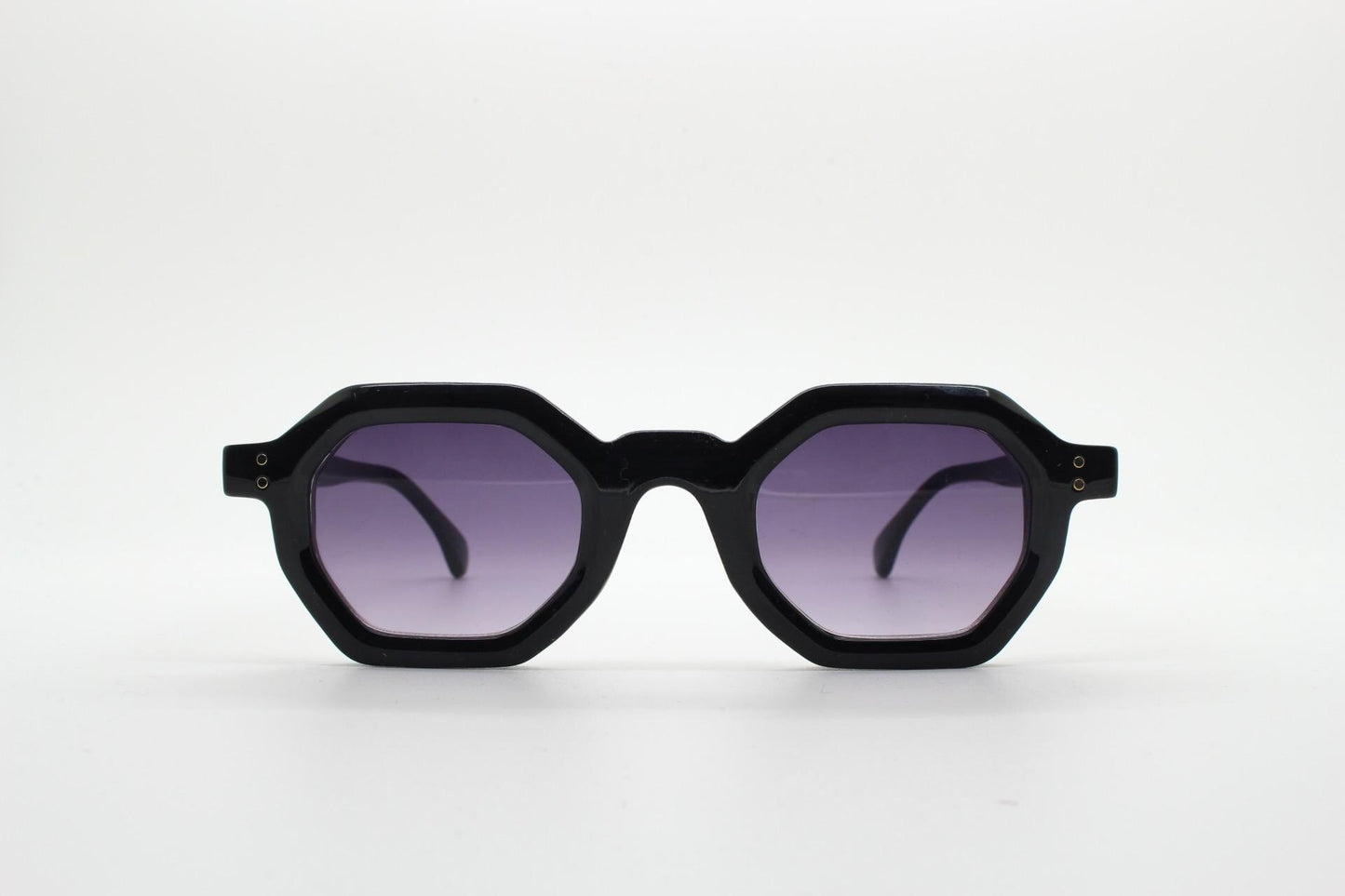 90s vintage hexagon sunglasses. 6 sided black 60s design gloss low profile frame with graduating lenses. BNWT. NOS Octagon