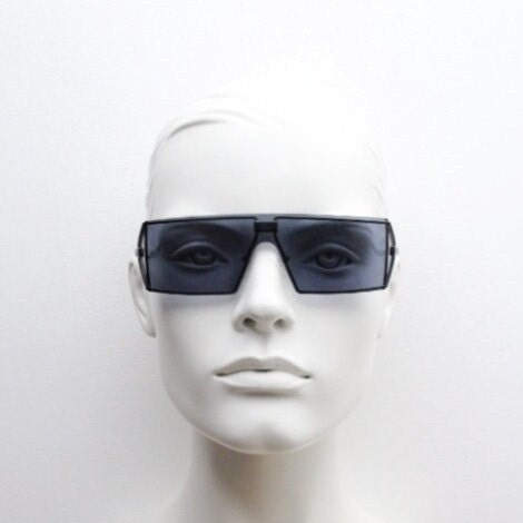 Christian Dior Y2K vintage rectangular shield sunglasses made in Austria. Side blinker all black mono lens mini mask. Troika visor. NOS