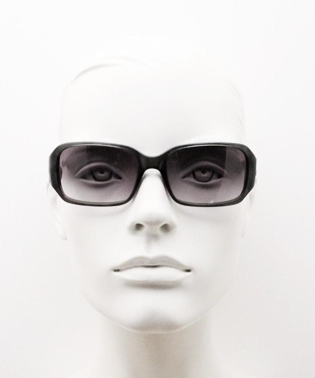 Key Enzo Y2k vintage wrap around curved rectangular sunglasses. Dark grey marbled acetate frame with gradient lenses. 2000's bug eye. NOS