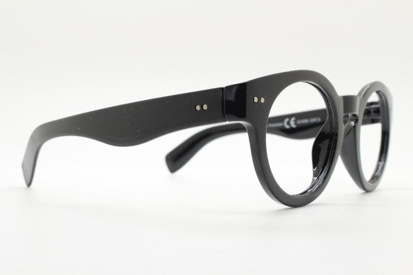 90s vintage plain black round eye glasses. 30s, 20s design optical frames with a keyhole bridge. Prescription eyeglasses. RX spectacles. NOS