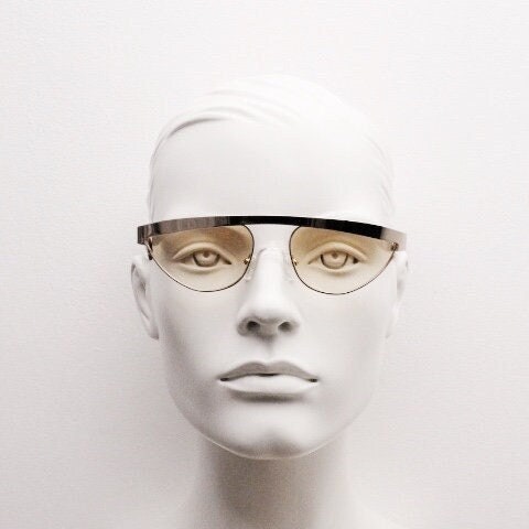 Pawaka small visor sunglasses model Limabelas Dawn made in Japan. Golden flat top brow line shield with light tone lenses. BNWT