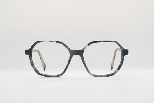Furla hexagon eye glasses. Grey \ clear marbled acetate optical frame with transparent arms. Vintage prescription RX spectacles. RRP 135 GBP