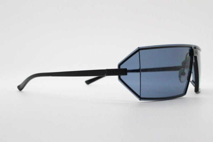 Christian Dior Y2K vintage rectangular shield sunglasses made in Austria. Side blinker all black mono lens mini mask. Troika visor. NOS