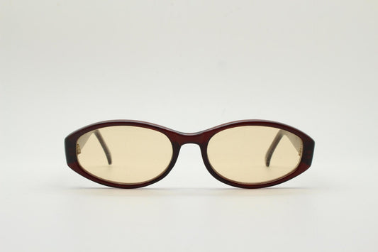 90s vintage rectangular oval sunglasses. Low profile 60s design dark brown acetate frame with light tone lenses. BNWT. Small unused NOS