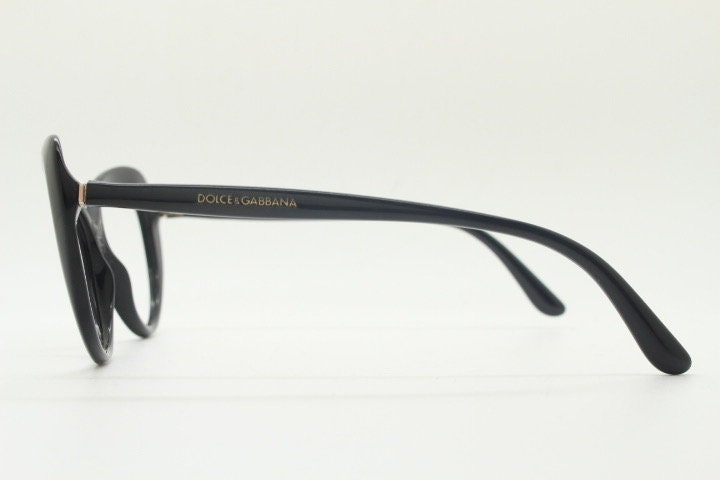 Dolce Gabbana oval cat eye glasses made in Italy. Stylised black gloss acetate optical frames. Womens prescription vintage cateye. RX pin up