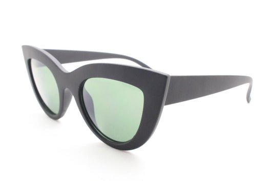 Vintage Y2K cat eye sunglasses. 2000s womens black solid frame cateye with green lenses . 50s style rockabilly pin up. NOS catseye