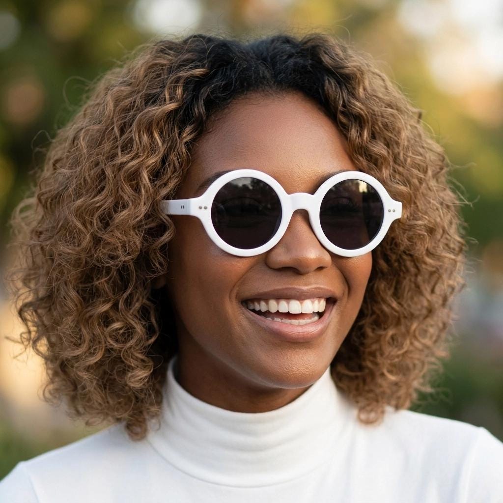90s vintage round monochrome sunglasses. 30s design in an ice white frame with plain black lenses. Quality construction unused NOS