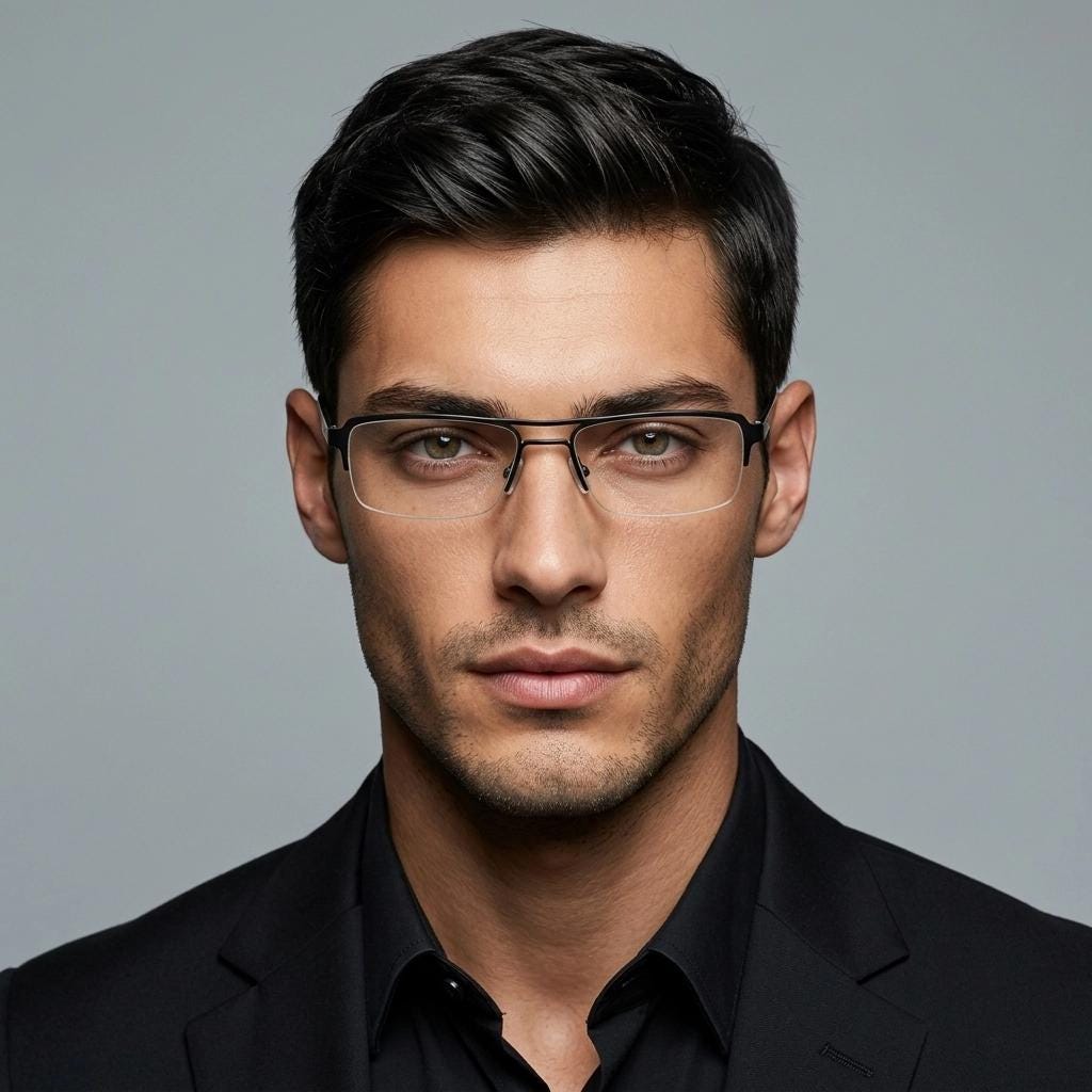 Giorgio Armani rectangular eye glasses model A268 made in Italy. Gunmetal grey half frame with acetate arms. Prescription optical eyeglasses