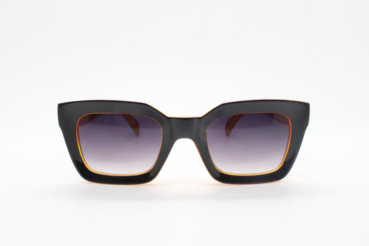 Y2K vintage rectangular cat eye sunglasses. Women's thick black and orange 60s style frame with graduating smoky lenses. 2000s BNWT