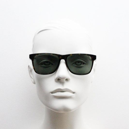 Bailey Nelson refined rectangular wayfarer sunglasses. All time classic vintage format. Hand made dark tortoise frame with green lenses