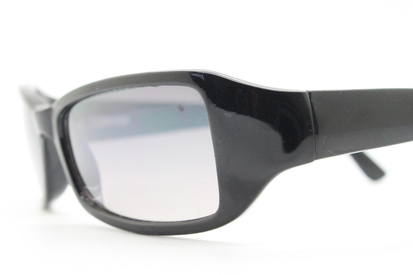 90s vintage rectangular curved wraparound sunglasses. Womens aerodynamic quality black acetate cat eye frame. Minimal shield design. NOS