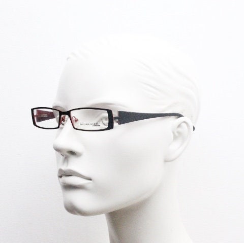 William Morris vintage rectangular eye glasses. Black matt low profile metal optical frames with layered acetate arms. Prescription RX NOS
