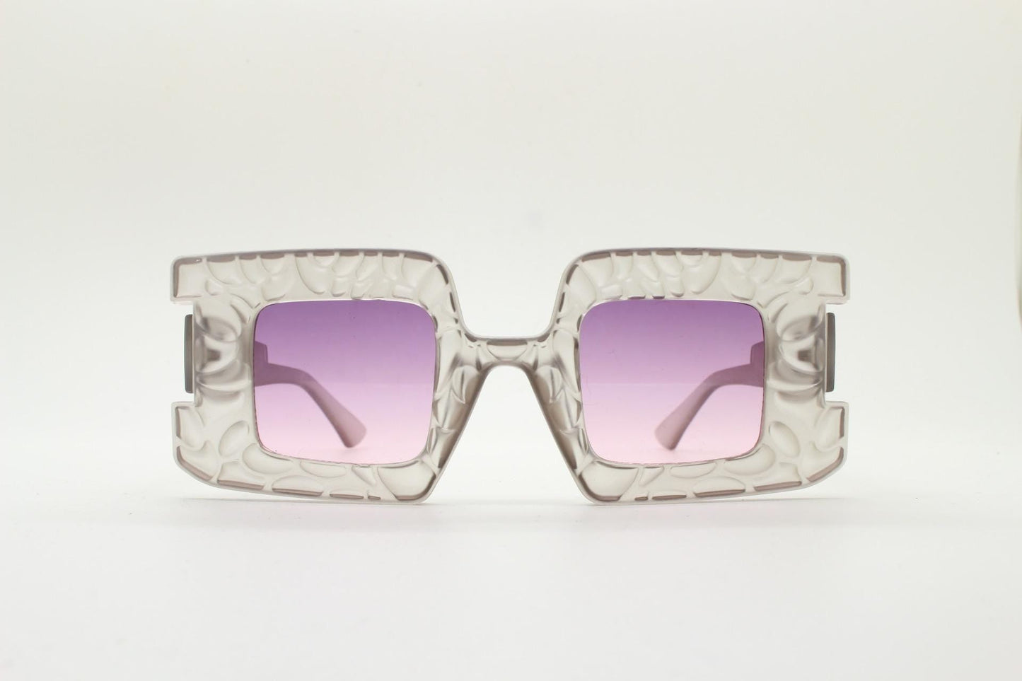 Vintage oversized square sunglasses. Women's radical fashion poseur shades with abstract patterned transparent frame with pink lenses. BNWT