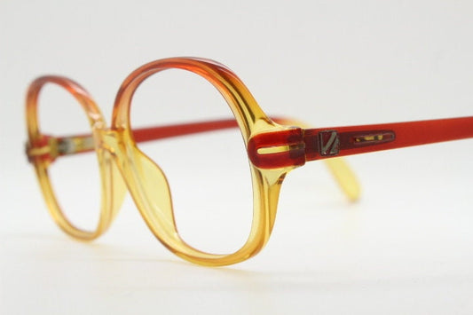 Viennaline 70s vintage round eye glasses made from Optyl. Red to yellow ombre fade optical frames. Womens NOS prescription RX eyeglasses