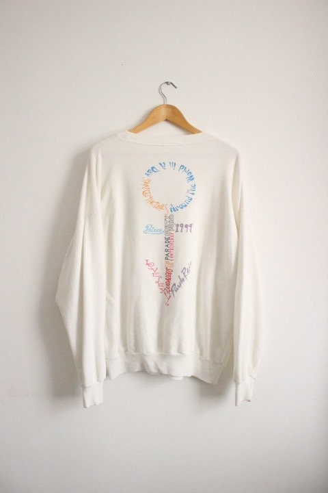Prince fan collectors vintage 90s sweatshirt. Massive spell out 'Symbol' in song title graphic. Baggy crew neck pullover. Round neck jumper