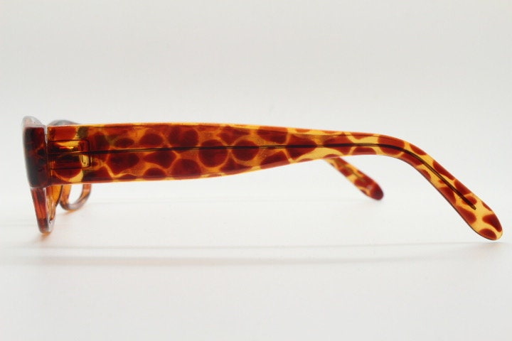 80s vintage rectangular low profile eye glasses. Transparent brown giraffe pattern optical frames. Prescription RX Spectacles. NOS