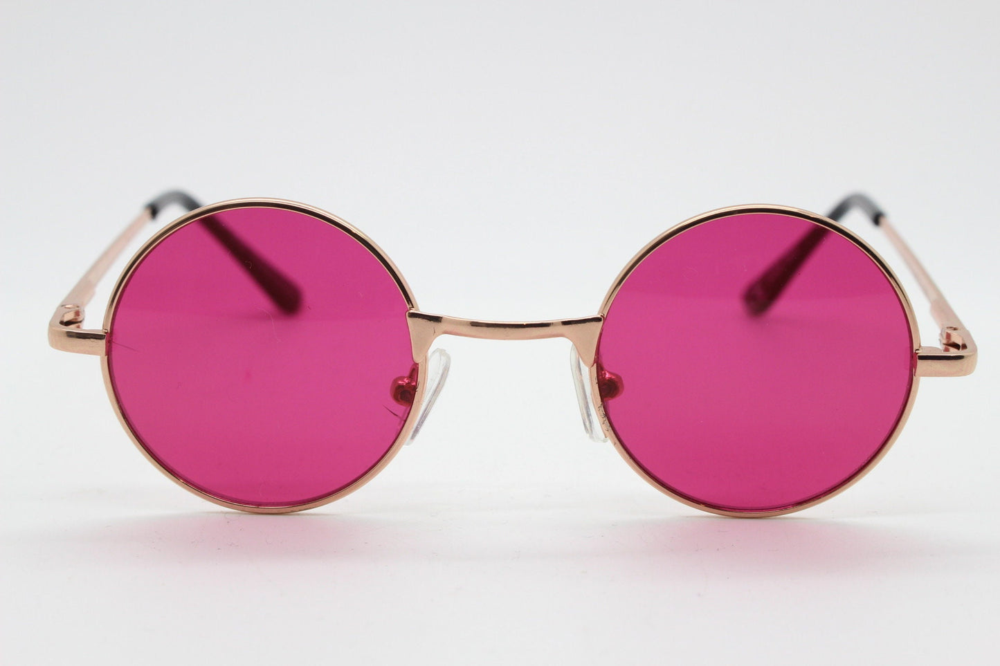 Kids 90s round vintage sunglasses. Rose gold metal frame with intense pink lenses. Childrens. John Lennon. BNWT