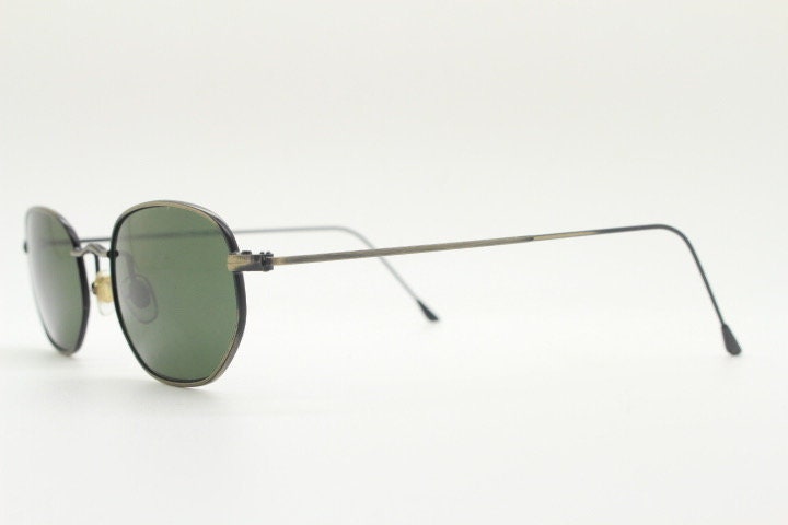90s  vintage metal oval sunglasses. Minimal brushed brown bronze finish slim wire  frame with green lenses. Steampunk. Unused NOS