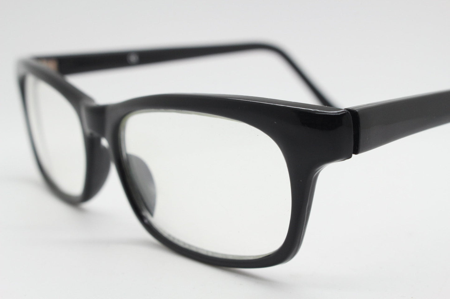 90s vintage black low profile glasses. 60s design rectangular gloss acetate optical frames. Prescription eyeglasses. RX Spectacles. BNWT NOS