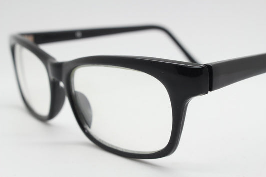 90s vintage black low profile glasses. 60s design rectangular gloss acetate optical frames. Prescription eyeglasses. RX Spectacles. BNWT NOS