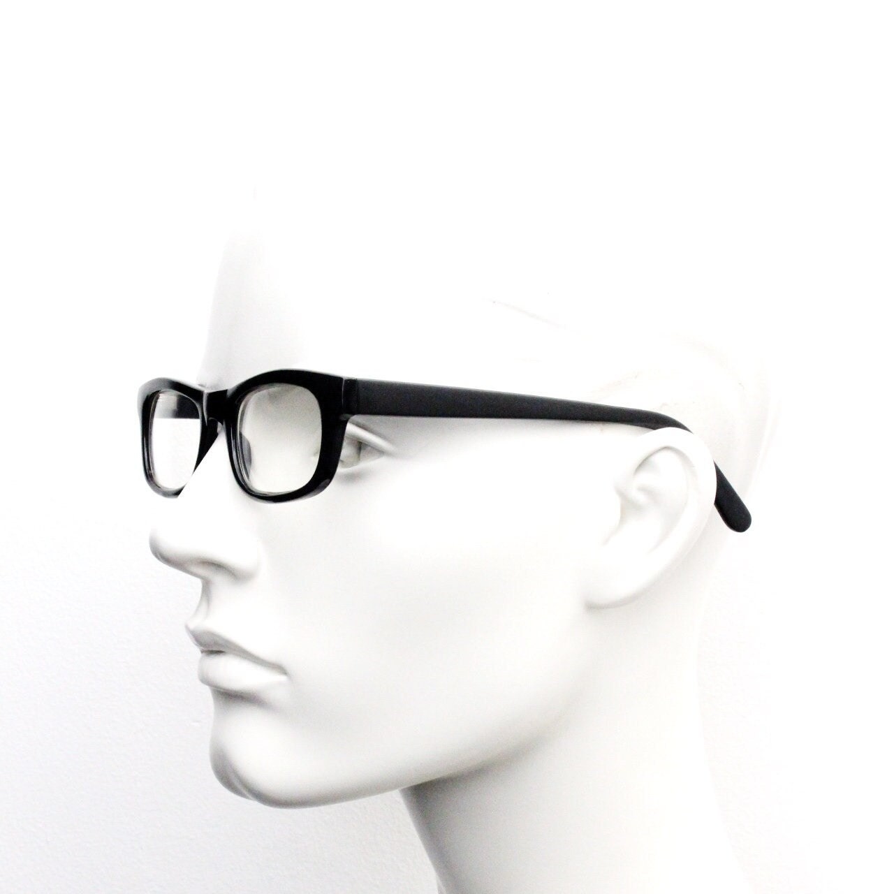 90s vintage black low profile glasses. 60s design rectangular gloss acetate optical frames. Prescription eyeglasses. RX Spectacles. BNWT NOS