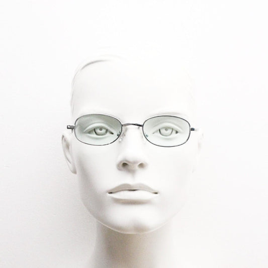 90s micro foldable oval sunglasses. Light green lenses in a small silver folding compact frame. Folder. Rave 2000s. Y2K. NOS