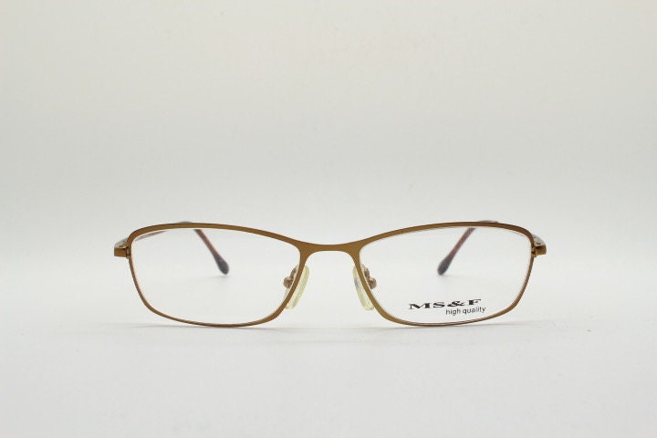MS&F 90s vintage rectangular eye glasses. Flexible metallic brown chrome flat metal  optical frame. Prescription RX. NOS