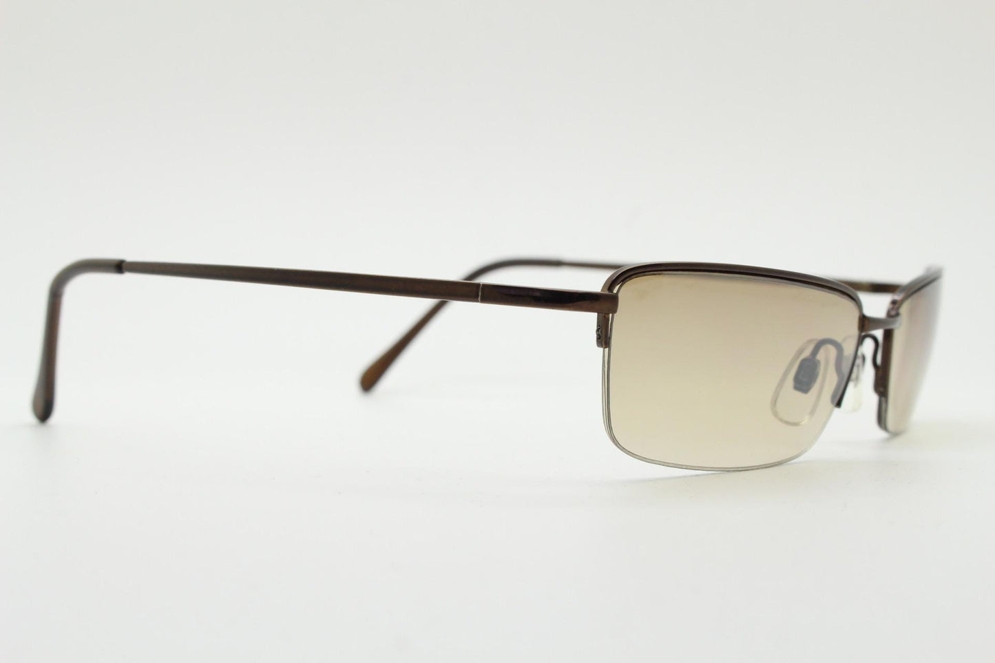 90s vintage small rectangular sunglasses. Minimal solid metal brown chrome half frame with light tone lenses. 2000's. Y2K. NOS. BNWT
