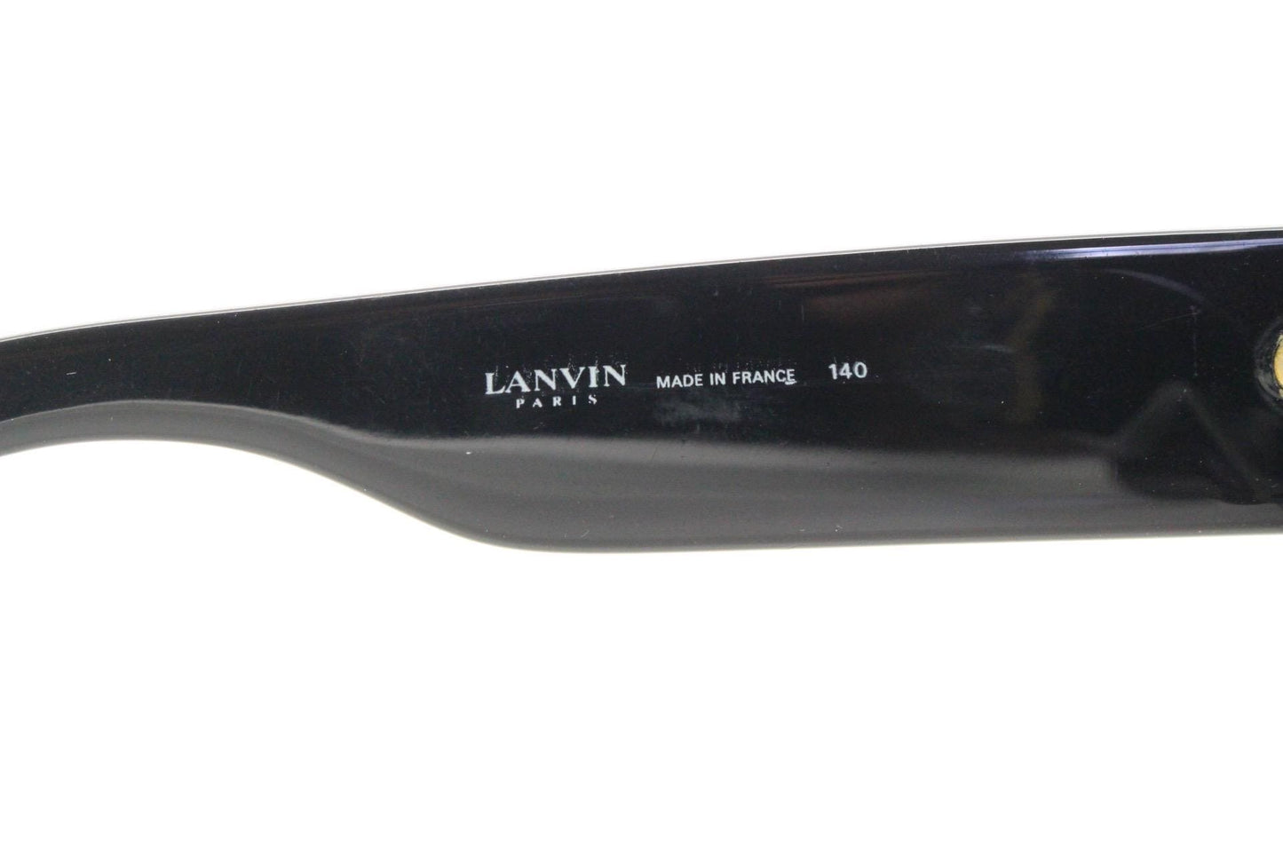 Lanvin vintage thick frame oval sunglasses with large golden dome studs. Womens 60s shape black acetate frame with atmospheric purple lenses