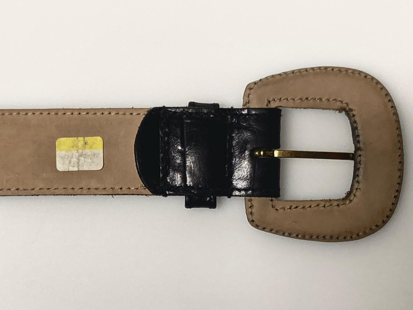 80s vintage womens superior quality belt with covered buckle in black. Embossed all genuine leather made to look like crocodile