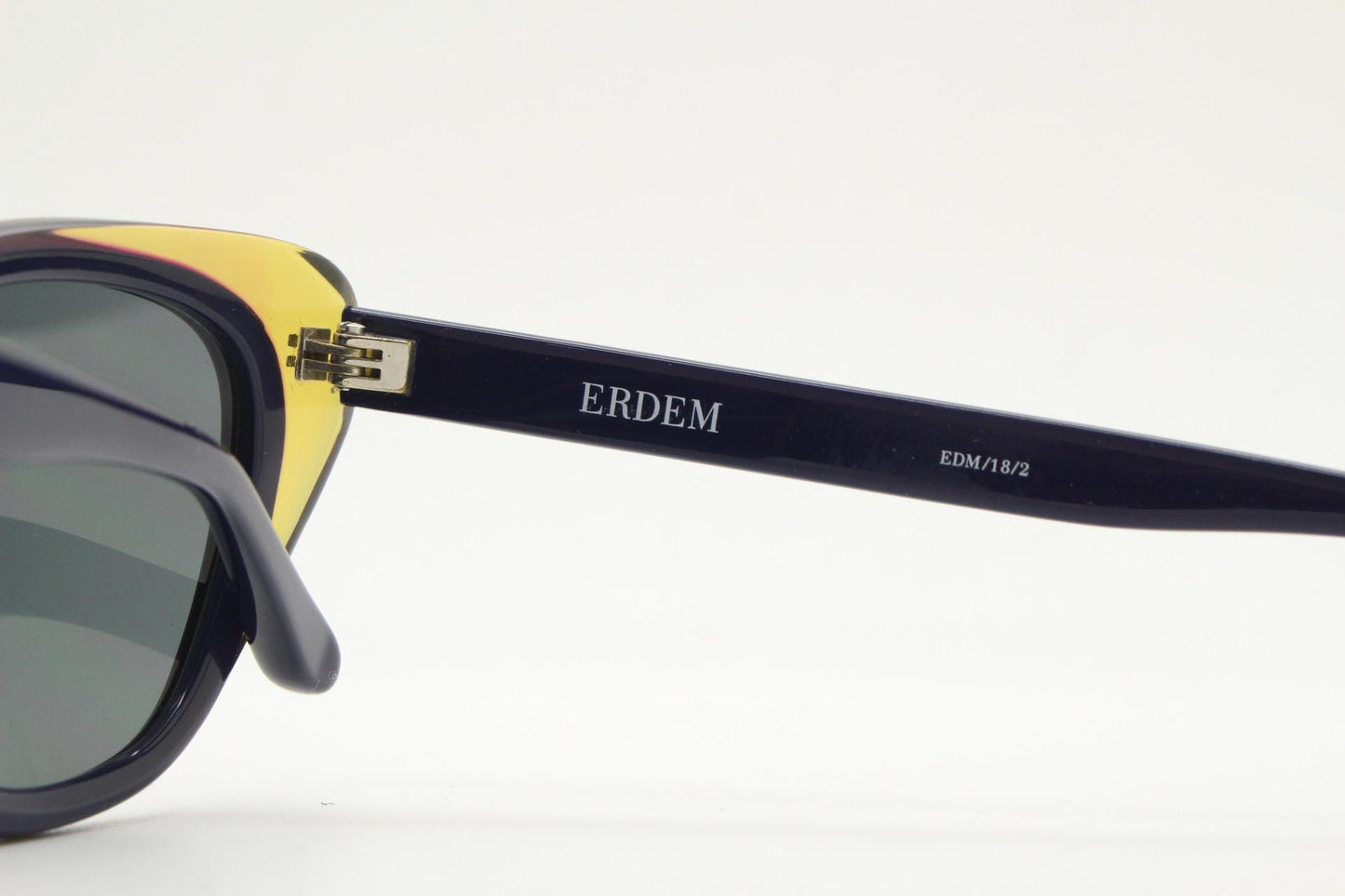 Linda Farrow cat eye sunglasses made in Japan by Erdem. Black with transparent amber outline. Luxe Gallery Projects Vintage. NOS Full Set