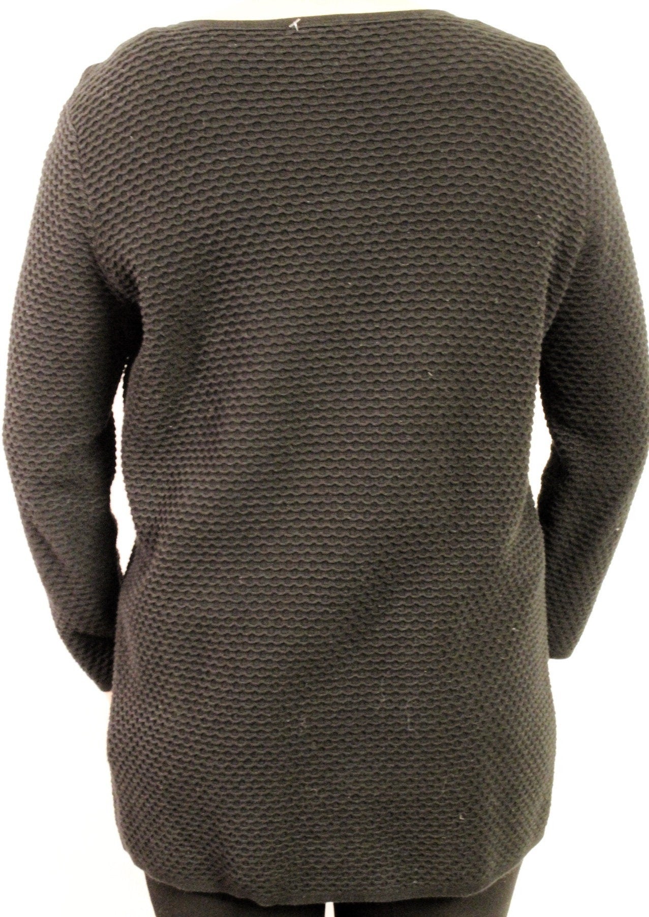 COS vintage Y2K round neck black waffle sweatshirt. Womens crew neck pullover jumper. 2000s sweater top. Long sleeve tunic dress