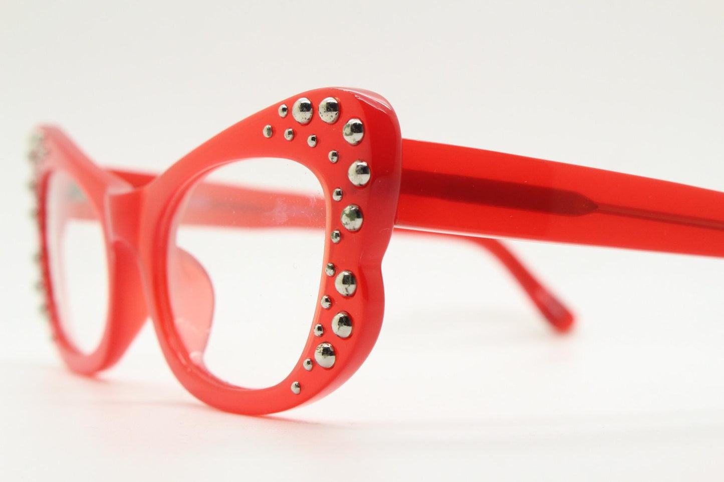 Agent Provocateur cat eye glasses made in Japan  Linda Farrow. Studded red optical frame. Luxe Gallery Projects. Vintage. NOS Full Set