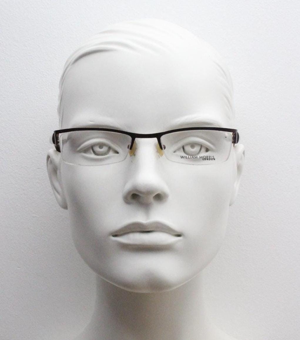 William Morris vintage rectangular eye glasses. Brown metallic brow line half frame with layered acetate arms. Prescription optical RX. NOS