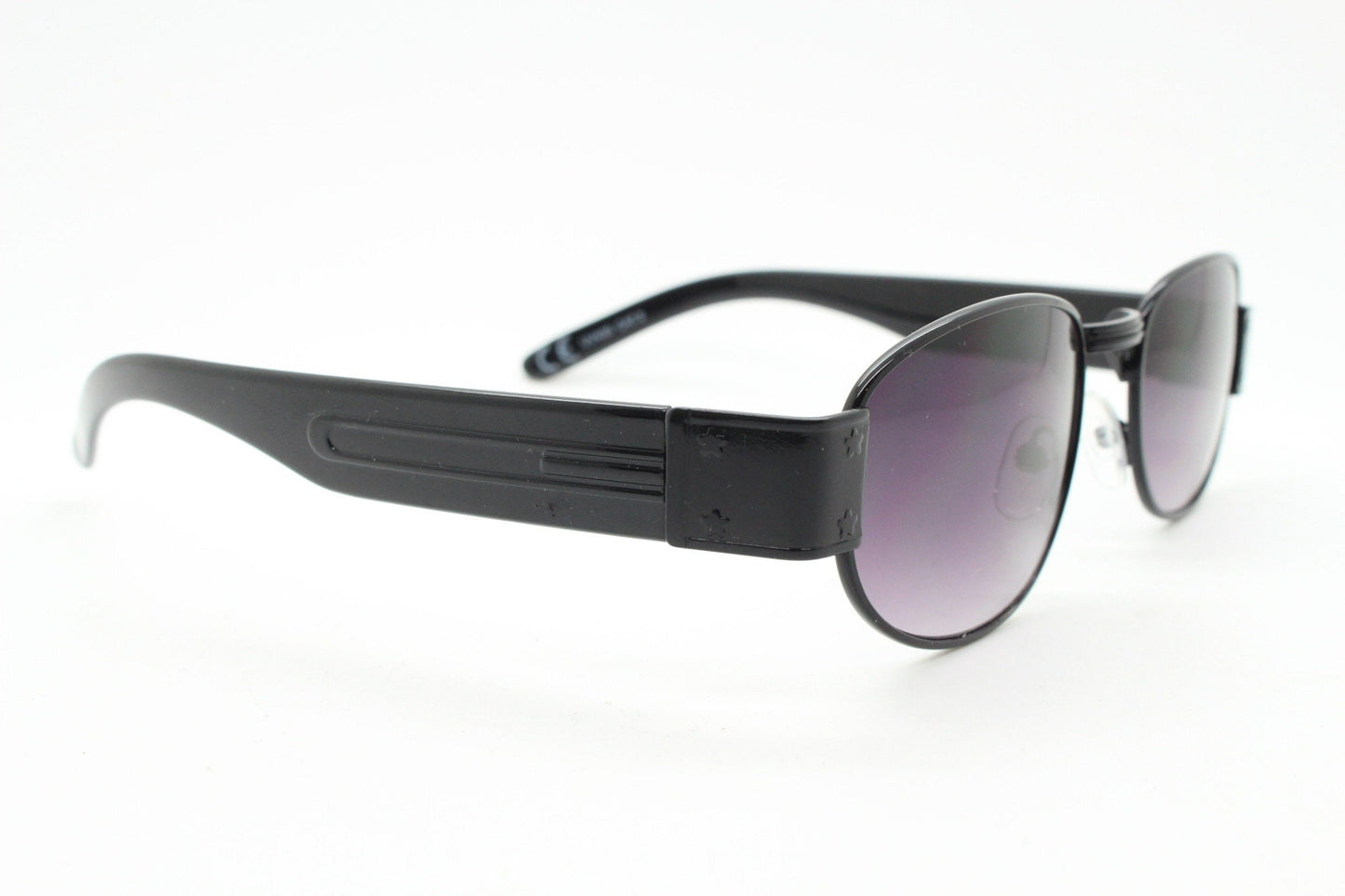 90s vintage low profile sunglasses. Black rectangular frame with thick black arms and graduated lenses. Unused BNWT