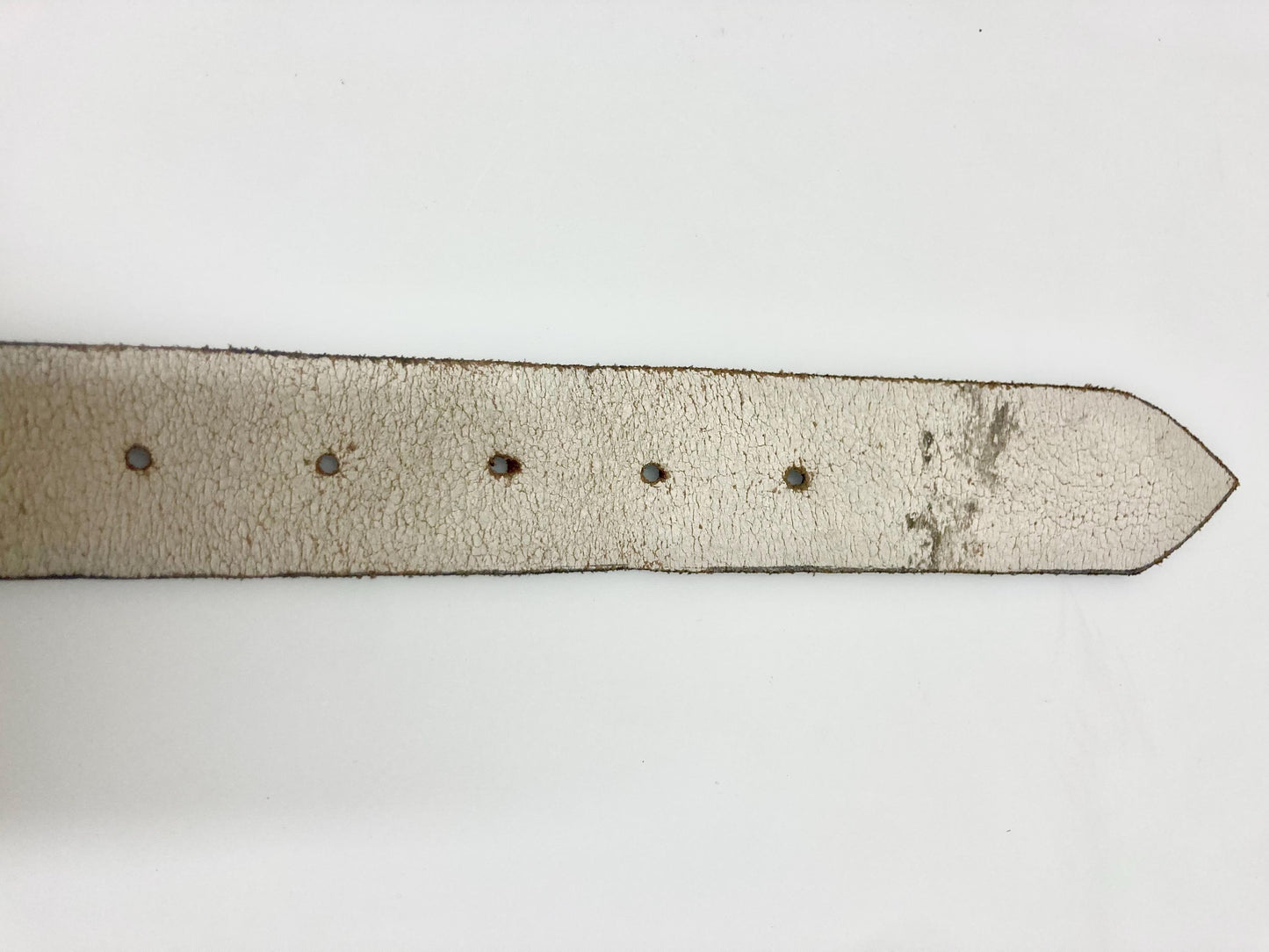 70s vintage womens dress or jeans belt with big round fancy buckle. Gold with multi colour indented patterns. Raw home made finish. NOS