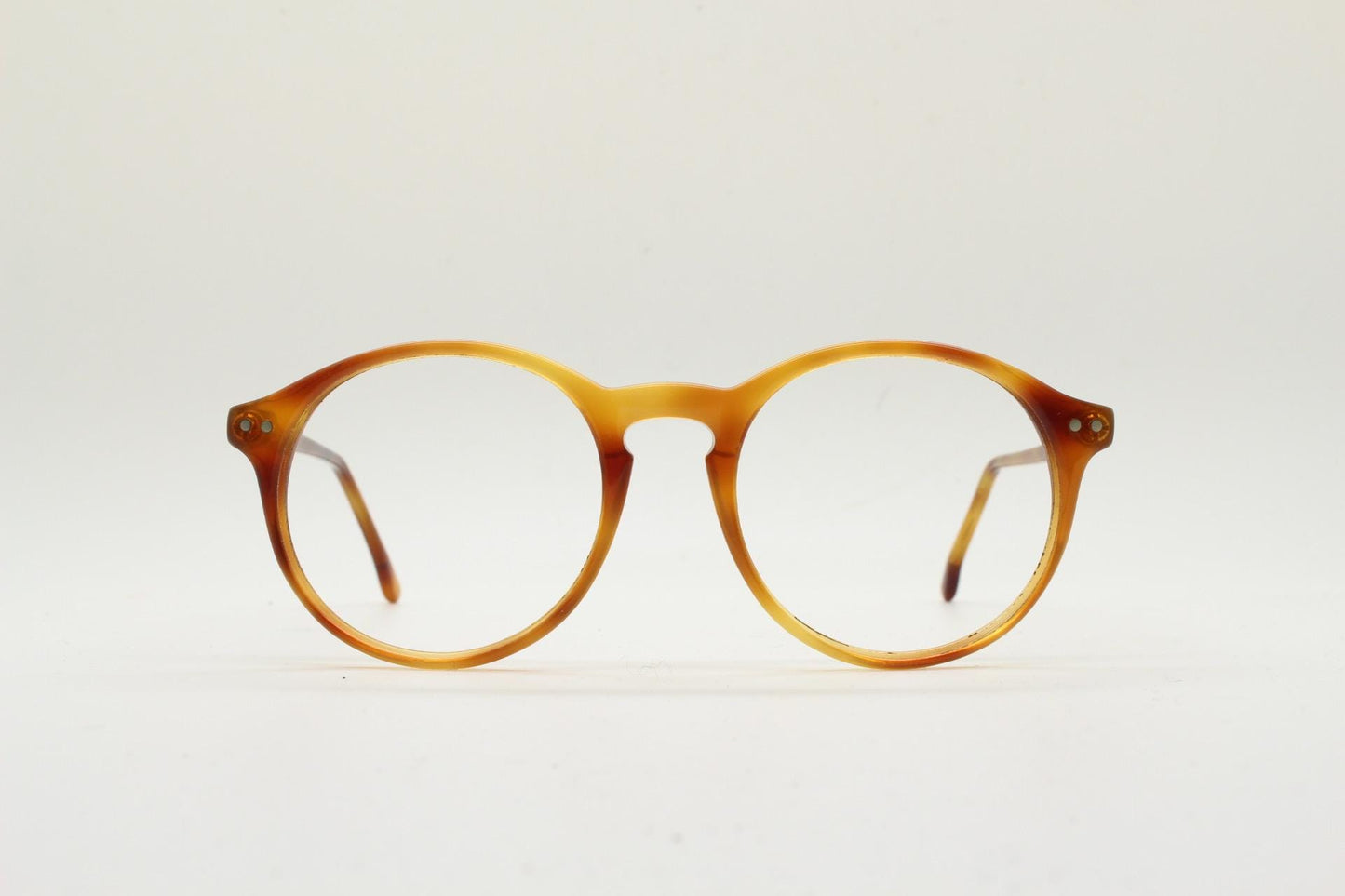 Ralph Lauren round panto 90s vintage eye glasses. 1940s design in light mottled brown acetate. Optical frame. Prescription eyeglasses. RX