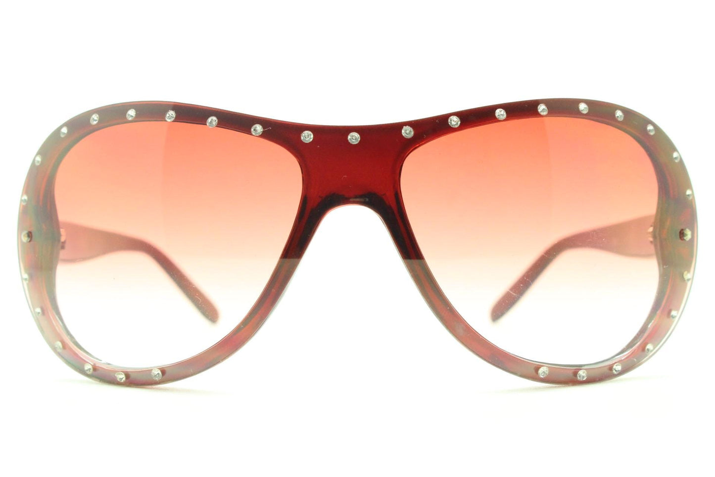 Y2K vintage visor aviator sunglasses with diamante. Red wrap around mini mask shield design with curved mono lens. 2000s NOS. Rhinestone