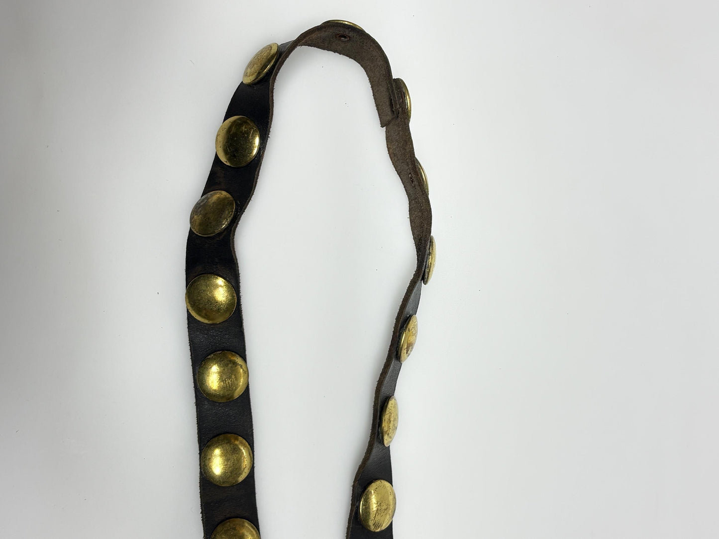 50s vintage double belt for a dress. Black genuine leather 1" height with big brass dome studs. Mexican Mariachi style cowgirl