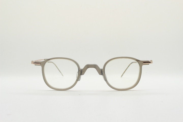 Snow small square eye glasses. Transparent grey acetate optical frames with unbreakable titanium arms. 20s style Prescription spectacles. RX