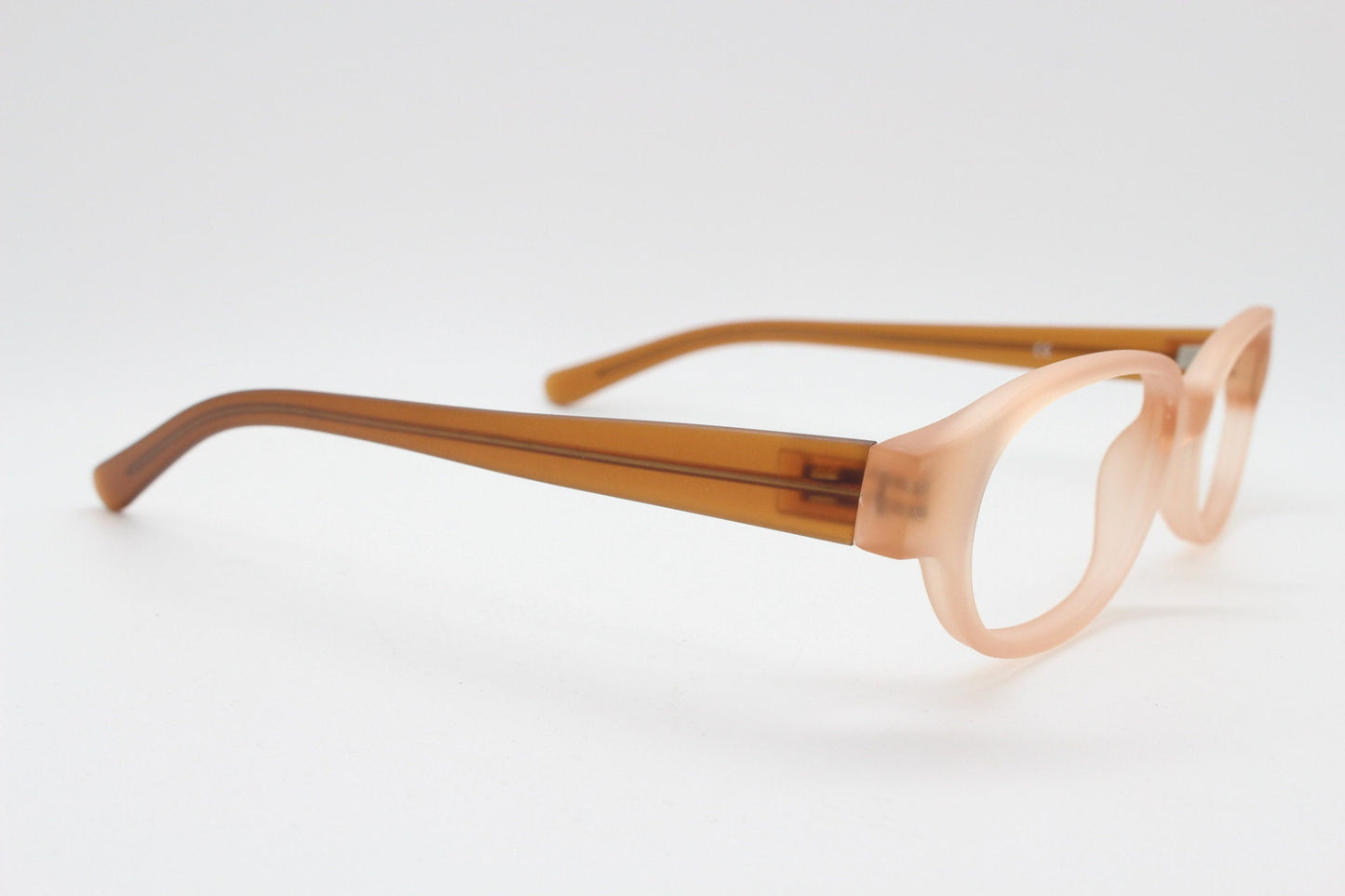 90s vintage 2 tone glasses. Frosted peach cat eye optical frame with brown arms. Prescription eyeglasses. RX cat eye Spectacles. Unused NOS