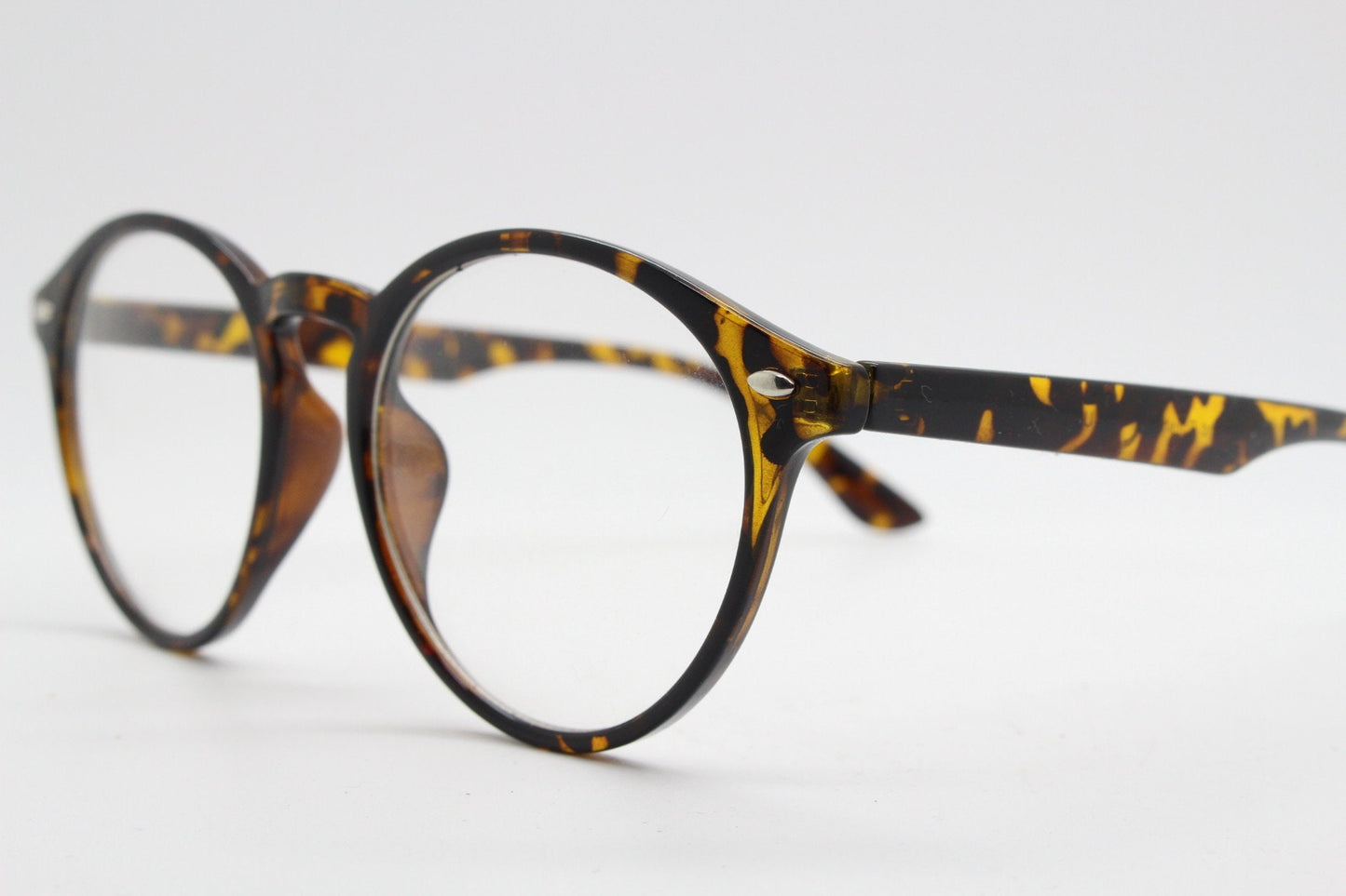 90s vintage round slim frame glasses. Tortoise gloss optical frames with clear lenses. Prescription eyeglasses. RX spectacles