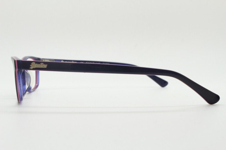 Superdry rectangular low profile eye glasses. Black gloss layered acetate optical frames. Prescription eyeglasses. RX spectacles