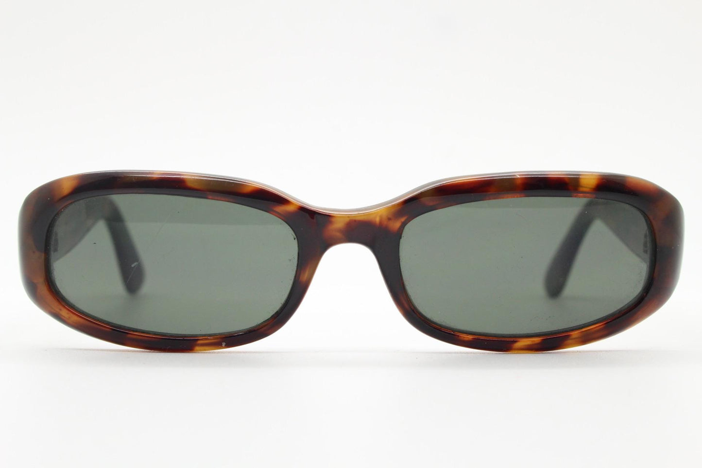 90s vintage chunky rectangular sunglasses. Minimal simple design low profile dark tortoise frame with green lenses. BNWT Unused NOS
